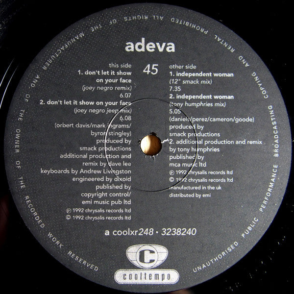 Adeva : Don't Let It Show On Your Face (The Joey Negro Disco Mixes) (12")