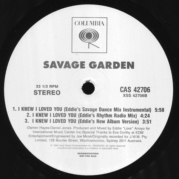 Savage Garden : I Knew I Loved You (12", Promo)