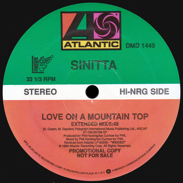 Sinitta : Love On A Mountain Top / Lay Me Down Easy (12", Promo)