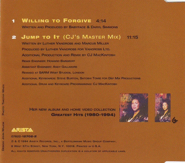 Aretha Franklin : Willing To Forgive (CD, Single)