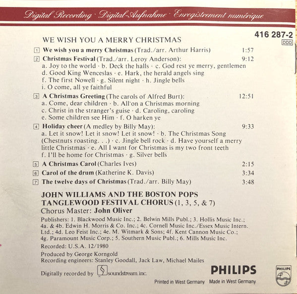 John Williams (4) and The Boston Pops Orchestra : We Wish You A Merry Christmas (CD)