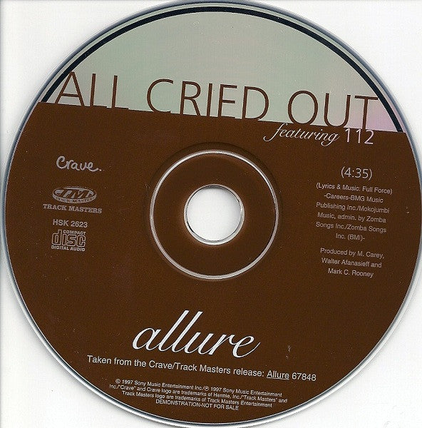 Allure (3) Featuring 112 : All Cried Out (CD, Single, Promo)