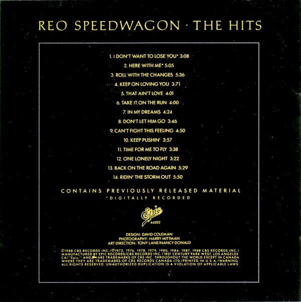 REO Speedwagon : The Hits (CD, Comp, RP)