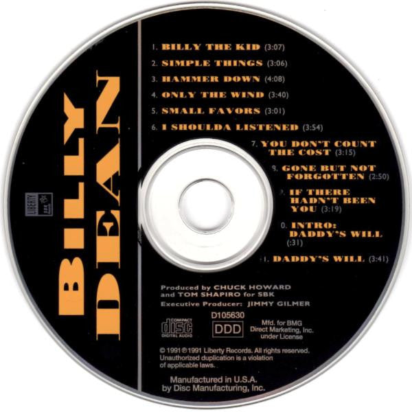 Billy Dean : Billy Dean (CD, Album, Club)