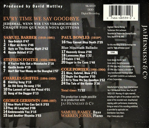 Samuel Ramey, Warren Jones (5) : Ev'ry Time We Say Goodbye: Songs of Barber, Bowles, Foster, Gershwin, Griffes & Porter (CD, Album)