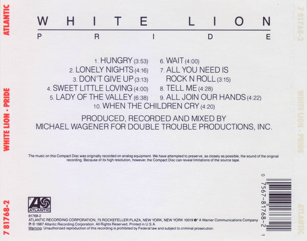 White Lion : Pride (CD, Album)