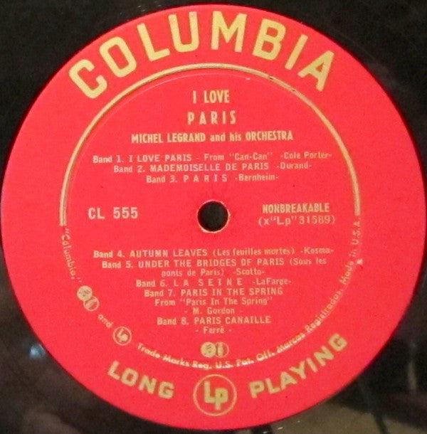 Michel Legrand Et Son Orchestre : I Love Paris (LP, Album, Mono)