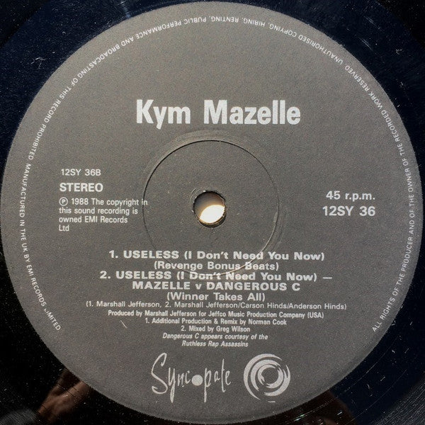 Kym Mazelle : Useless (I Don't Need You Now) (12", Single)