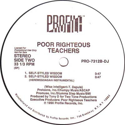 Poor Righteous Teachers : Holy Intellect / Self-Styled Wisdom (12", Single, Promo)