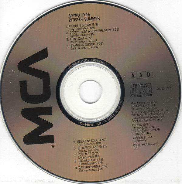 Spyro Gyra : Rites Of Summer (CD, Album, San)