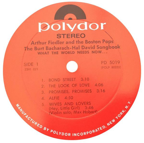 Arthur Fiedler And The Boston Pops Orchestra : What The World Needs Now (The Burt Bacharach-Hal David Songbook)  (LP, Album)