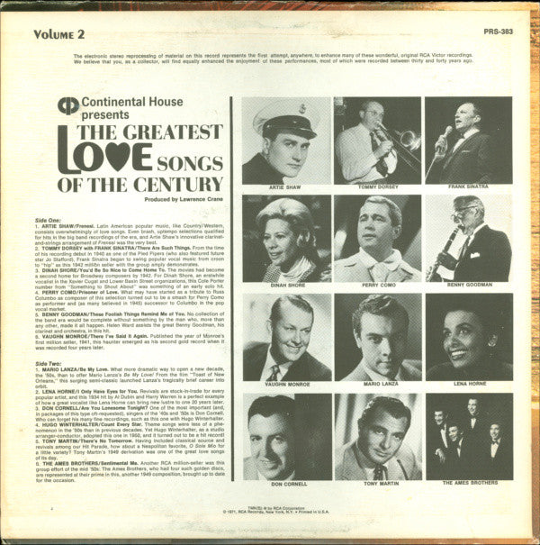 Various : The Greatest Love Songs Of The Century, Volume 2 (LP, Comp)