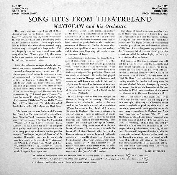 Mantovani And His Orchestra : Song Hits From Theatreland (LP, Album)
