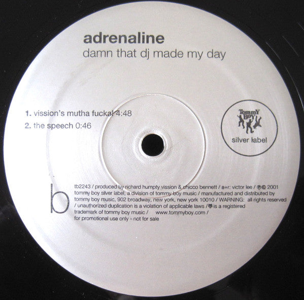 Adrenaline : Damn That DJ Made My Day (12", Promo)