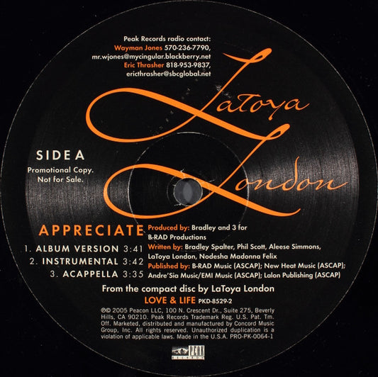 Latoya London Featuring Black Thought : Appreciate (12", Single, Promo)