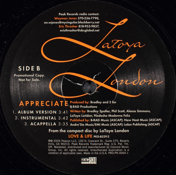Latoya London Featuring Black Thought : Appreciate (12", Single, Promo)