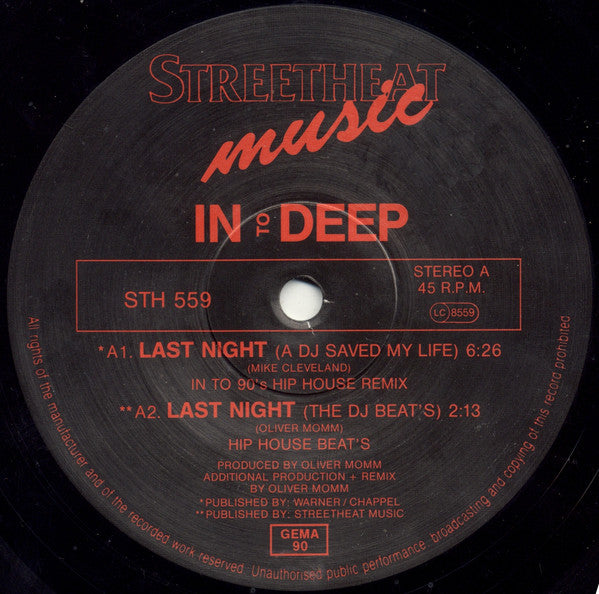 In To Deep : Last Night (A DJ Saved My Life) (12")