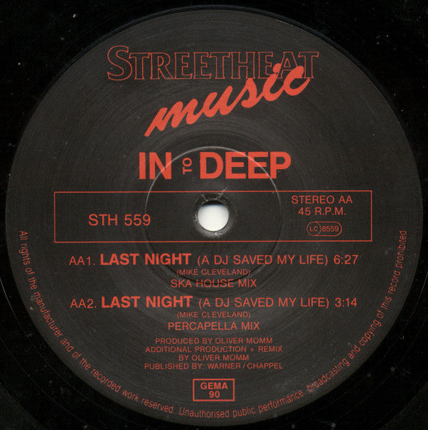 In To Deep : Last Night (A DJ Saved My Life) (12")