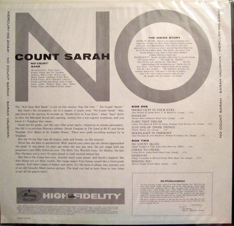 Sarah Vaughan : No Count Sarah (LP, Album, Mono)