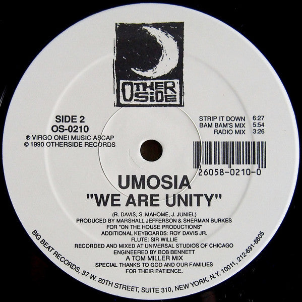 Marshall Jefferson Presents Umosia : We Are Unity (12")