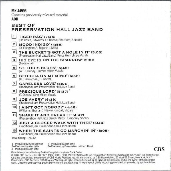 Preservation Hall Jazz Band : Best Of Preservation Hall Jazz Band (CD, Comp)