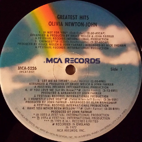 Olivia Newton-John : Olivia Newton-John's Greatest Hits:  O N J (LP, Comp, RE, Pin)