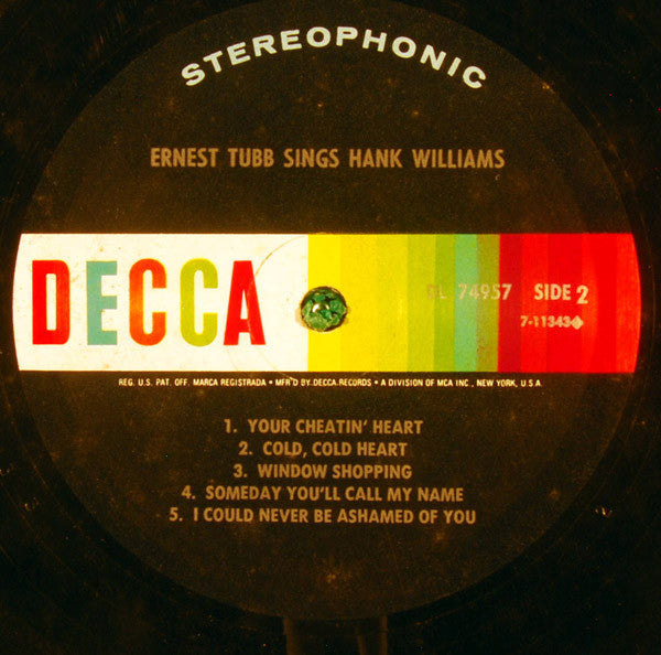 Ernest Tubb : Ernest Tubb Sings Hank Williams (LP, Album)