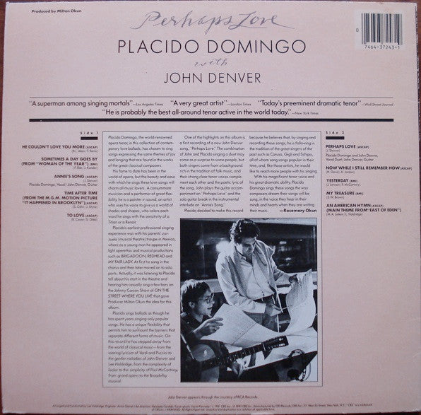 Placido Domingo With John Denver : Perhaps Love (LP, Album)