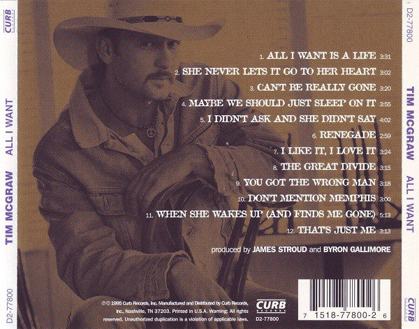 Tim McGraw : All I Want (CD, Album)