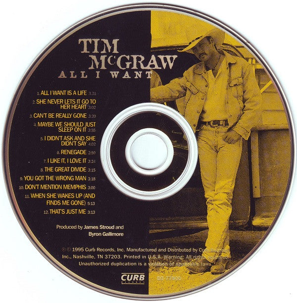 Tim McGraw : All I Want (CD, Album)