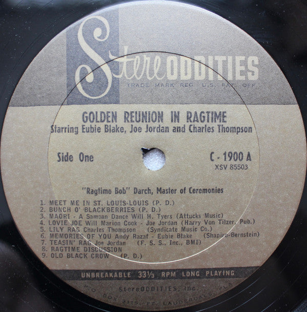 Eubie Blake, Joe Jordan (2) And Charles Thompson (4) : Golden Reunion In Ragtime (LP, Album)