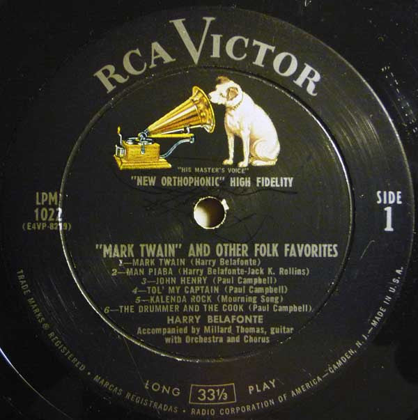 Harry Belafonte : "Mark Twain" And Other Folk Favorites (LP, Album, Mono, RP, Roc)