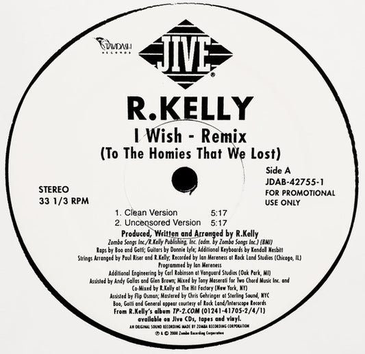 R. Kelly : I Wish (Remix) (12", Promo)