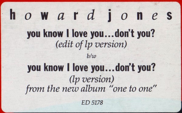 Howard Jones : You Know I Love You ... Don't You? (12", Single, Promo)