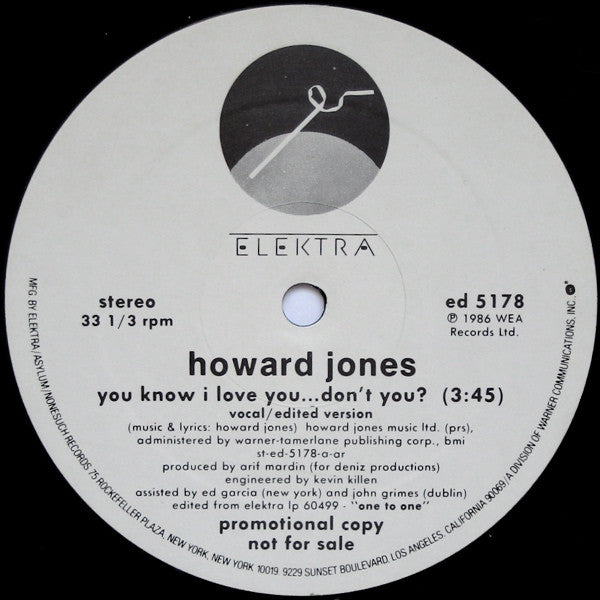 Howard Jones : You Know I Love You ... Don't You? (12", Single, Promo)