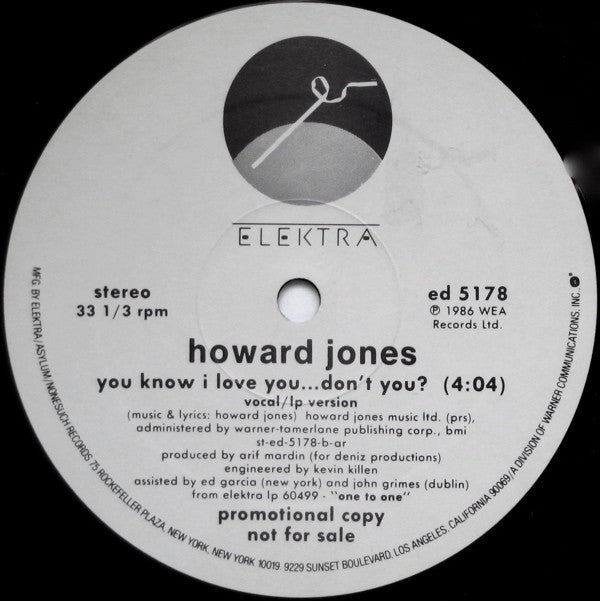 Howard Jones : You Know I Love You ... Don't You? (12", Single, Promo)