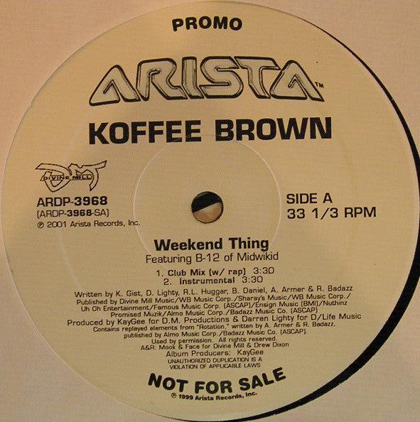 Koffee Brown Featuring B-12 : Weekend Thing (12", Promo)