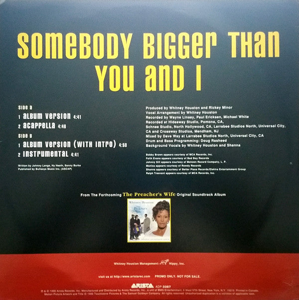 Whitney Houston : Somebody Bigger Than You And I (12", Promo)