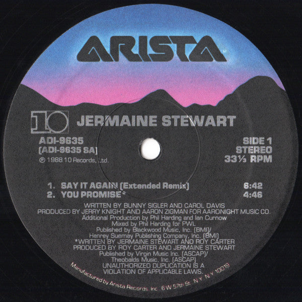 Jermaine Stewart : Say It Again / You Promise (12", Single)