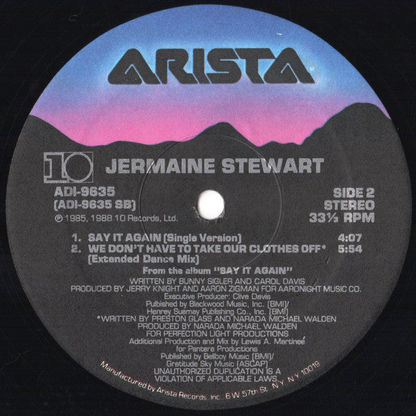 Jermaine Stewart : Say It Again / You Promise (12", Single)