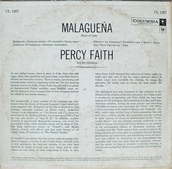 Percy Faith And His Orchestra* : Malaguena (Music Of Cuba) (LP, Album, Mono, Ter)