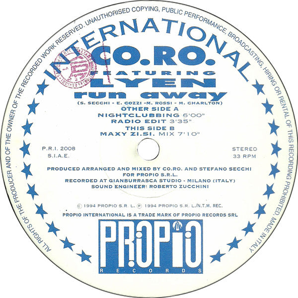 CO.RO. Featuring Lyen : Run Away (12")