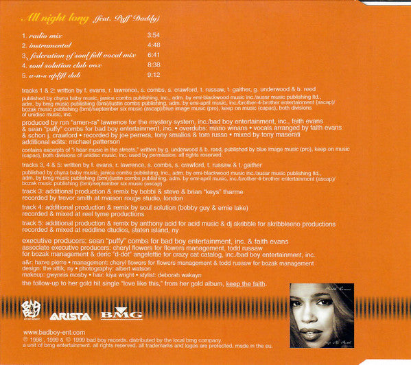 Faith Evans Feat. Puff Daddy : All Night Long (CD, Single)