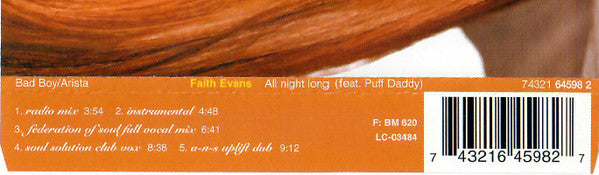 Faith Evans Feat. Puff Daddy : All Night Long (CD, Single)