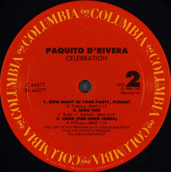 Paquito D'Rivera : Celebration (LP, Album)