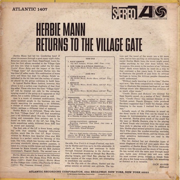 Herbie Mann : Herbie Mann Returns To The Village Gate (LP, Album)