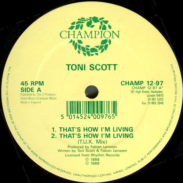 Tony Scott : That's How I'm Living / The Chief (12")