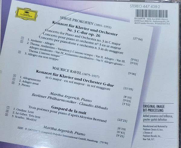 Sergei Prokofiev, Maurice Ravel - Martha Argerich, Berliner Philharmoniker, Claudio Abbado : Klavierkonzert Nr. 3, Klavierkonzert G-Dur, Gaspard De La Nuit (CD, Comp, Club, RE, RM)