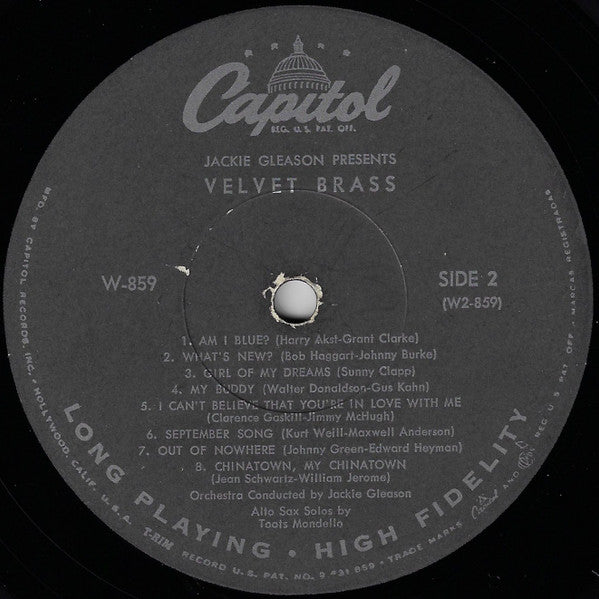 Jackie Gleason : Velvet Brass (LP, Album, Mono, Scr)