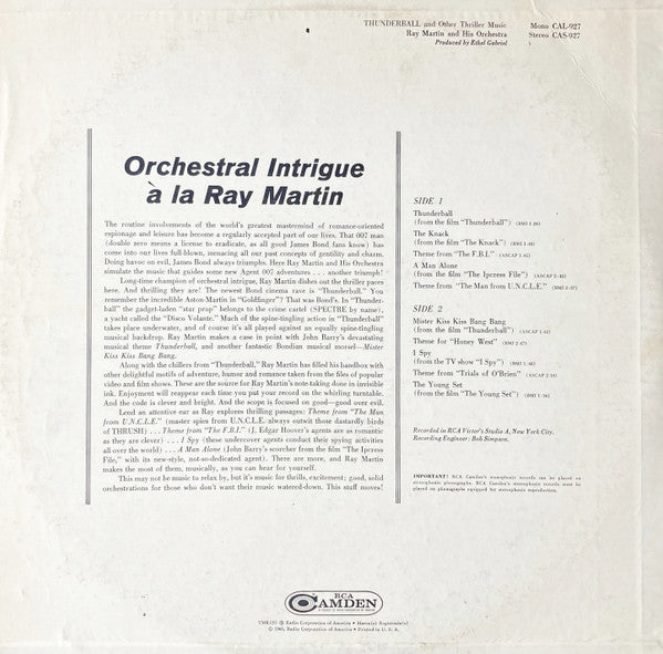Ray Martin And His Orchestra : Thunderball And Other Thriller Music (LP, Mono)